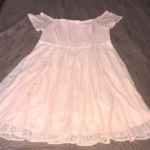 Off shoulder peach dress